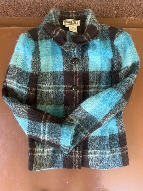 Carlisle Teal and Black Plaid Mohair Wool Coat - Women’s US 4